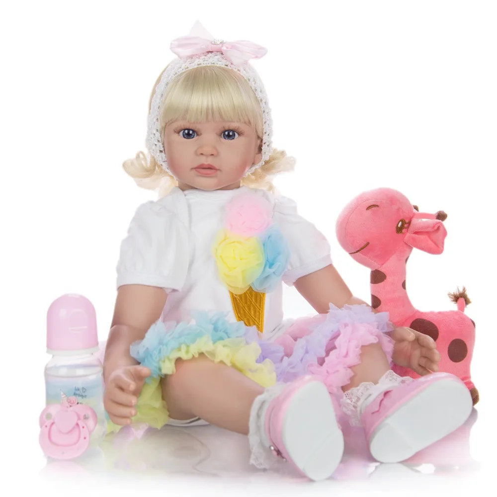 

24 inch soft Body Silicone Baby Doll Curly gold Hair Realistic bebe Reborn Toddler Doll girl princess playmate toys gift