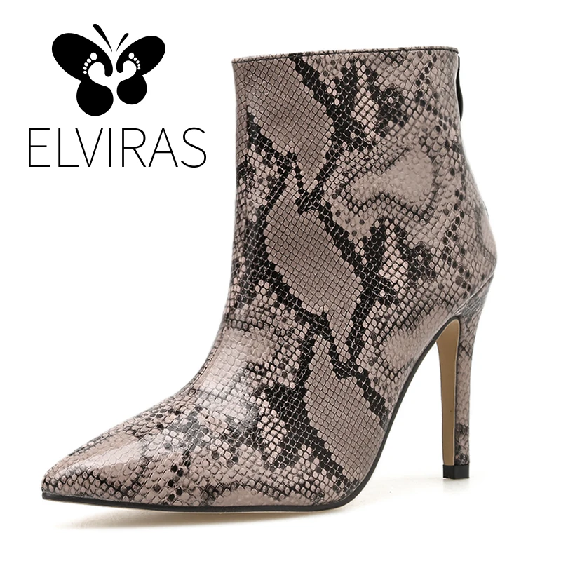 ELVIRAS/Новинка женские ботинки из змеиной кожи на молнии осенние ботильоны с острым