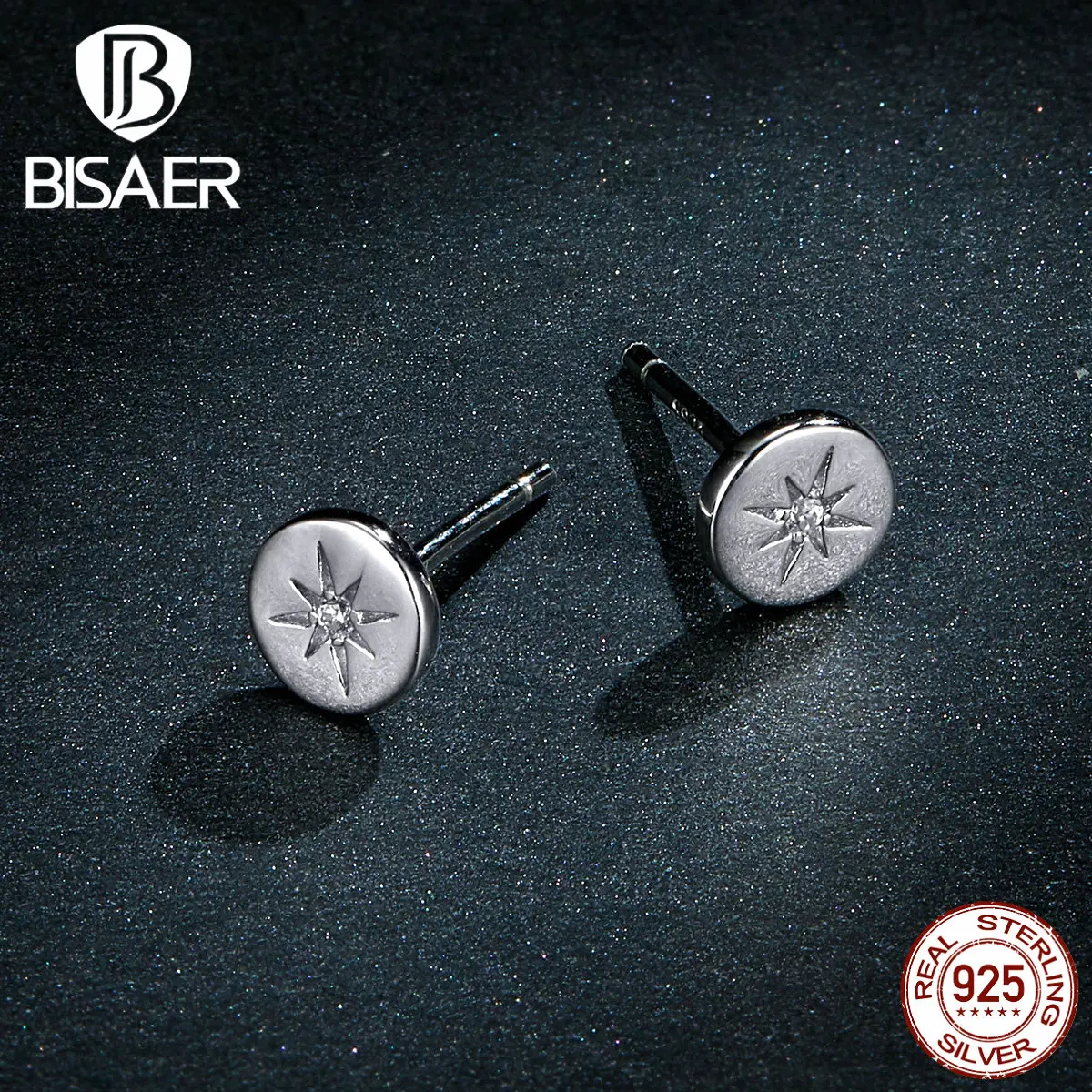 Простые серьги BISAER 925 пробы серебряные классические геометрические серьги-гвоздики для женщин и мужчин ювелирные изделия из стерлингового серебра ECE734