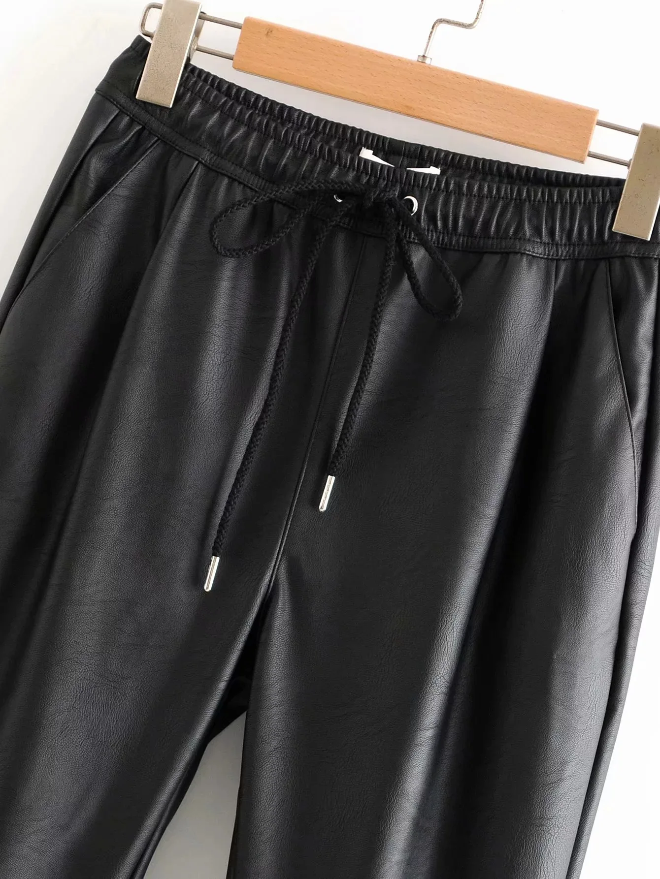 

HAOOHU 2020 winter new women's leather pants fashion trends streetwear solid Elastic Waist slim loose Ankle-Length Pants