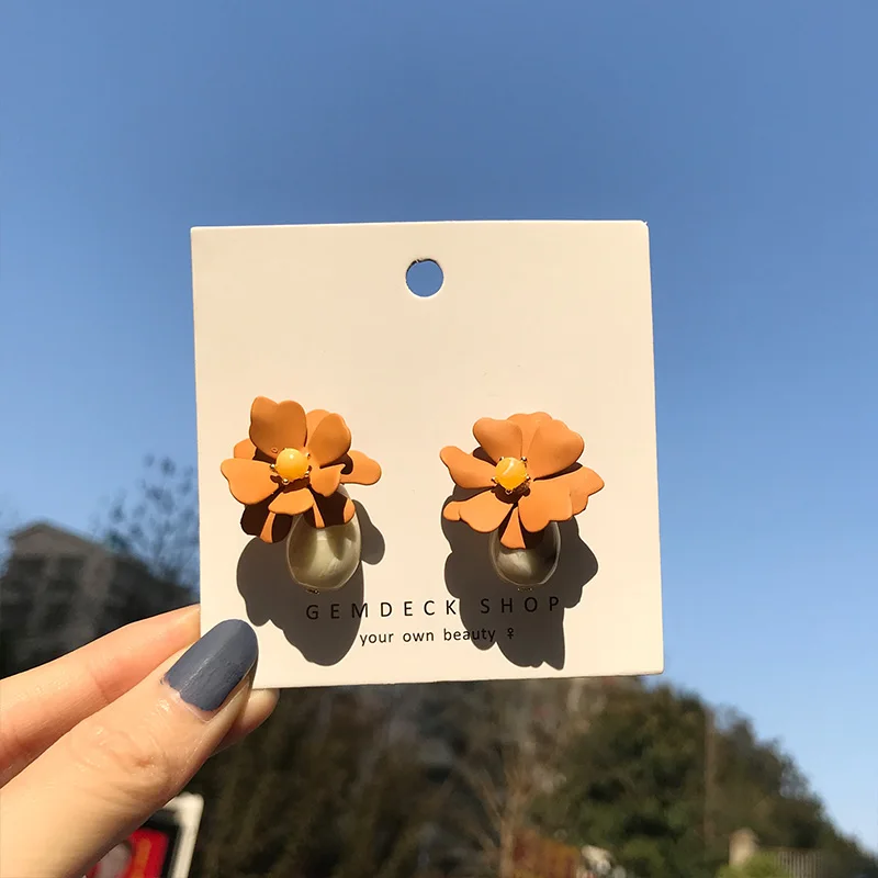 ins holiday style elegant flower earrings Mori Super fairy temperament orange earrings seaside beach earrings