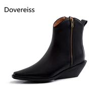 dovereiss fashion womens shoes winter concise new brown sexy pointed toe cowhide zipper clear ankle boots heels boots 33 40