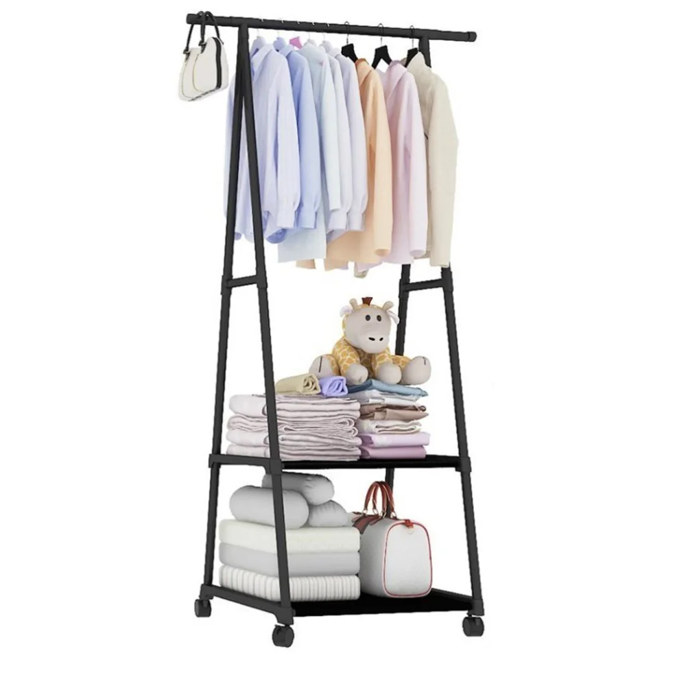 

1PC Multifunctional Garment Rack Metal Clothes Coat Shoe Storage Shelf Practical Clothes Drying Hanger Clothes Stand with Wheels