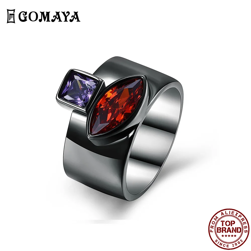 

GOMAYA Vintage Punk Creativity Design Women Rings Red Purple Clear Zircon Ring Fit Birthday Festival Jewelry Gift Simple Style