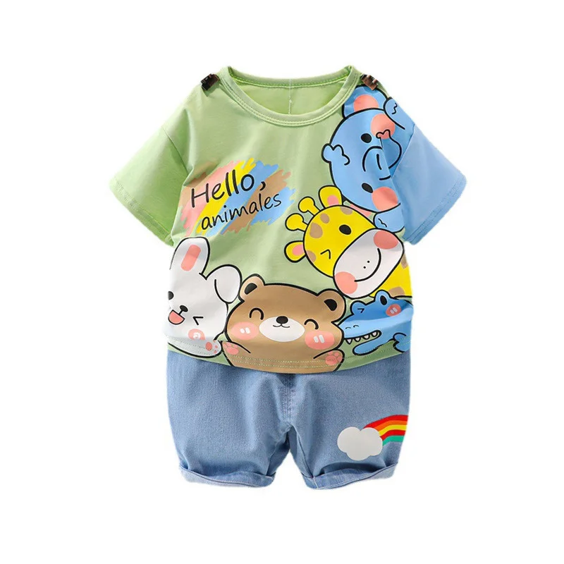 

Для маленьких детей, комплект одежды Новая Стильная летняя одежда для детей, одежда для маленьких мальчиков и девочек: футболка и шорты 2 шт./...