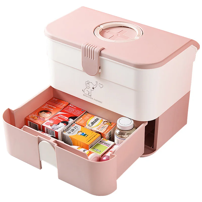 

Medicine Organizer Plastic First Aid Storage Box Big Space Home Care Medicine Cabinet Portable Container Fashion Color