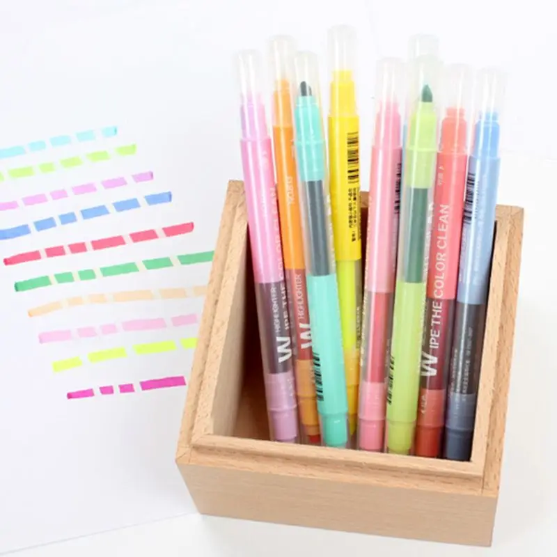

W3JD 10Pcs Double-end Erasable Highlighter Pen Markers Pastel Liquid Chalk Marker Fluorescent Highlighters Color