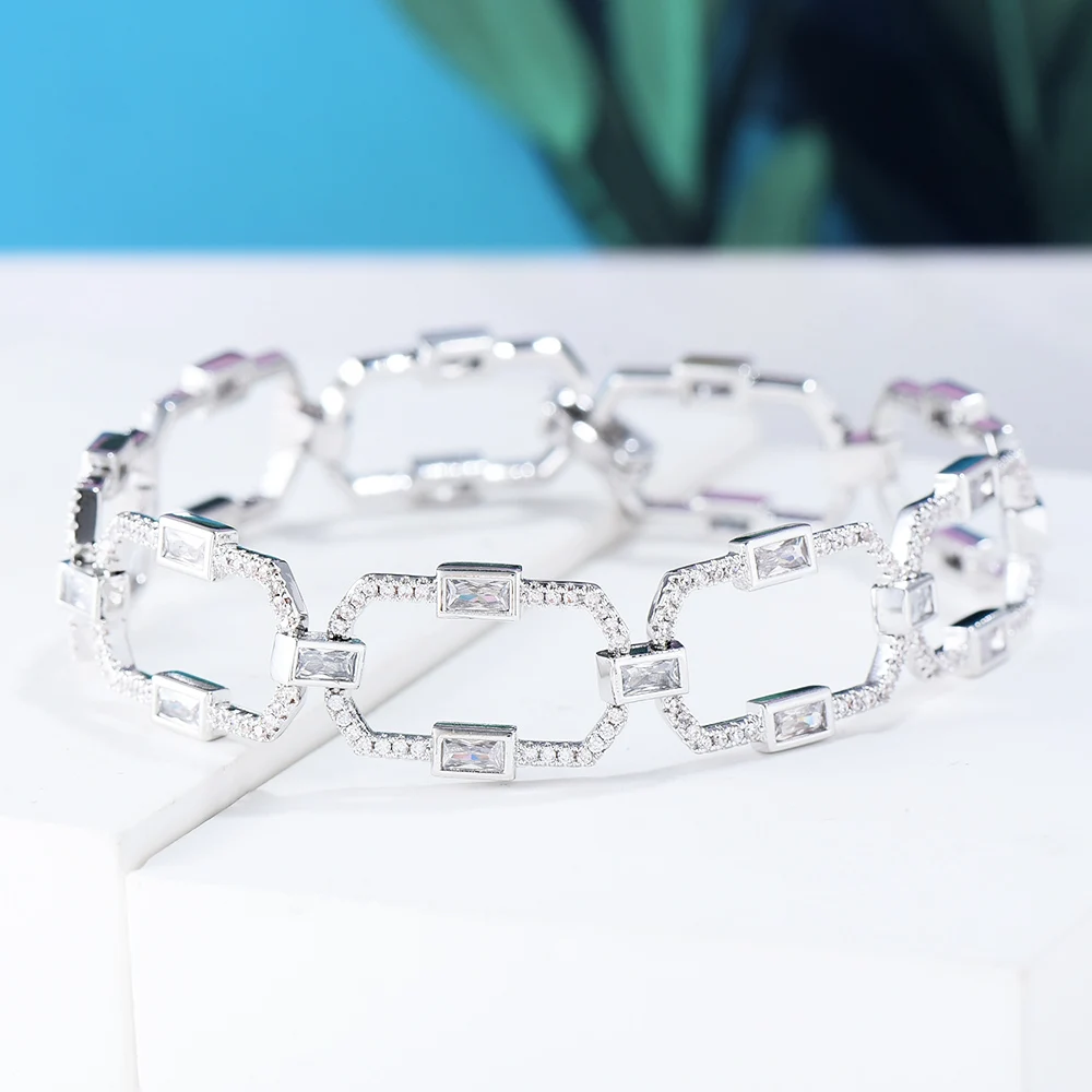 

Siscathy Luxury Square Link Chain Bracelets Bangles Cubic Zircon CZ Vintage Bohemian Cuff Bracelets For Women Femme Jewelry 2020