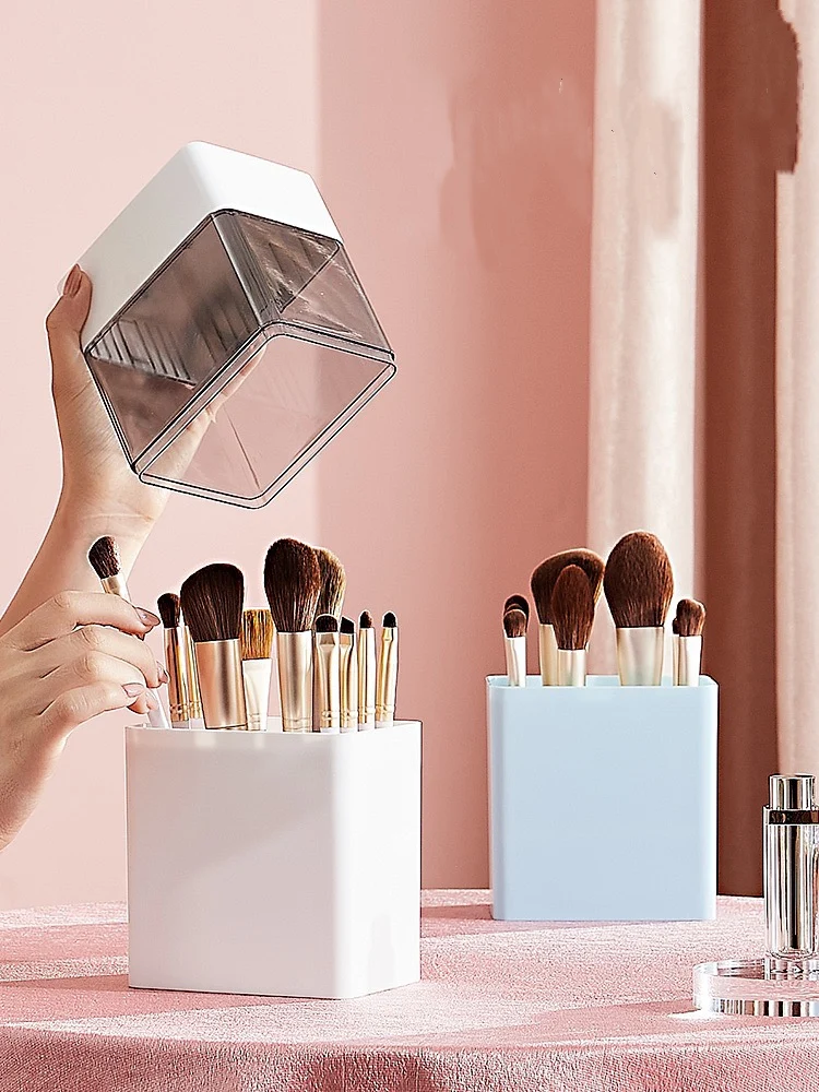 

2 In 1 Dustproof Portable Makeup Brush Holder Cosmetic Brush Air Drying Storage Box Container Pen Holder Desktop Makeup Storage