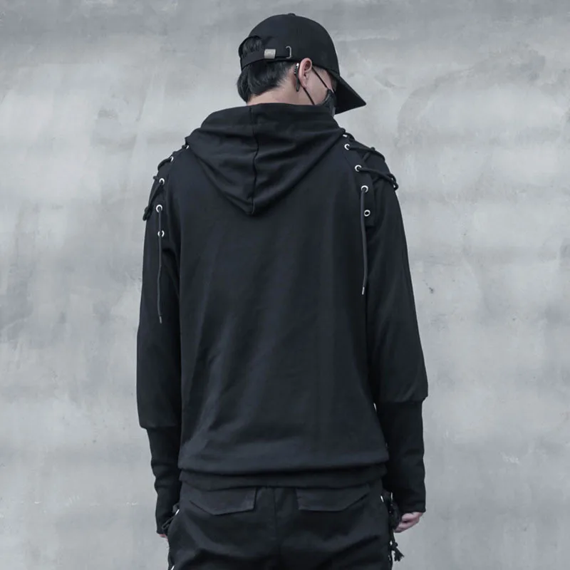 Мужская толстовка с круглым вырезом черная уличная одежда длинными рукавами