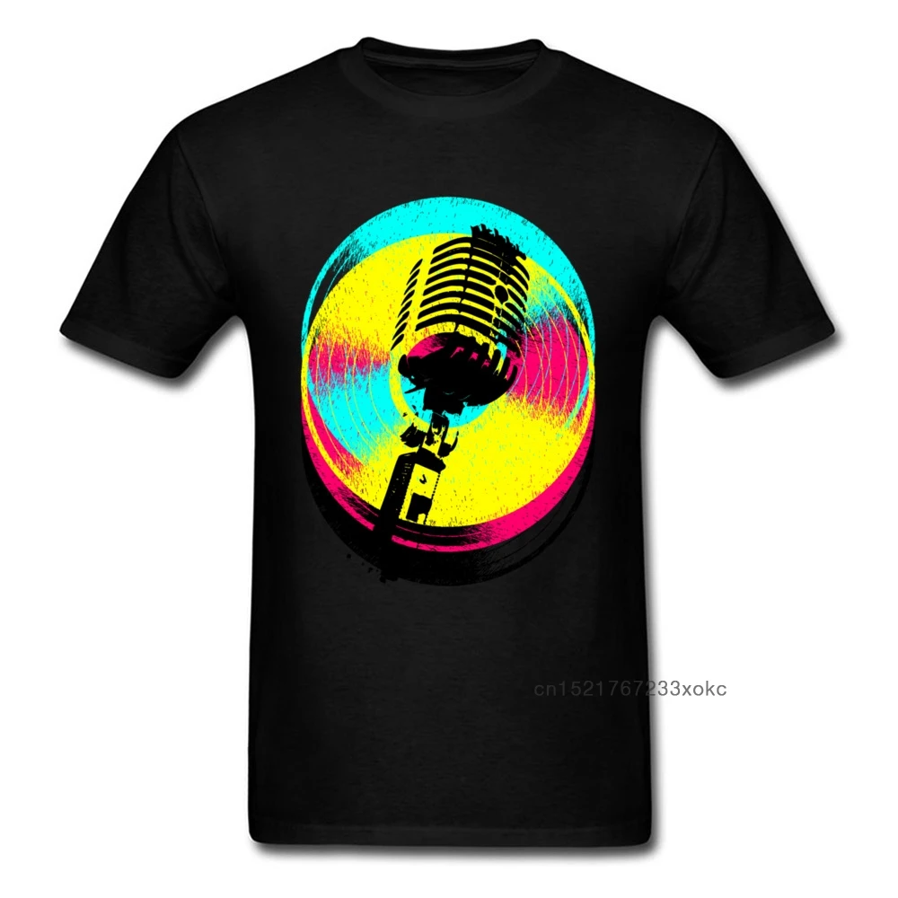 Стимпанк цвета и записи Футболка 2018 Мужская черная футболка старый микрофон