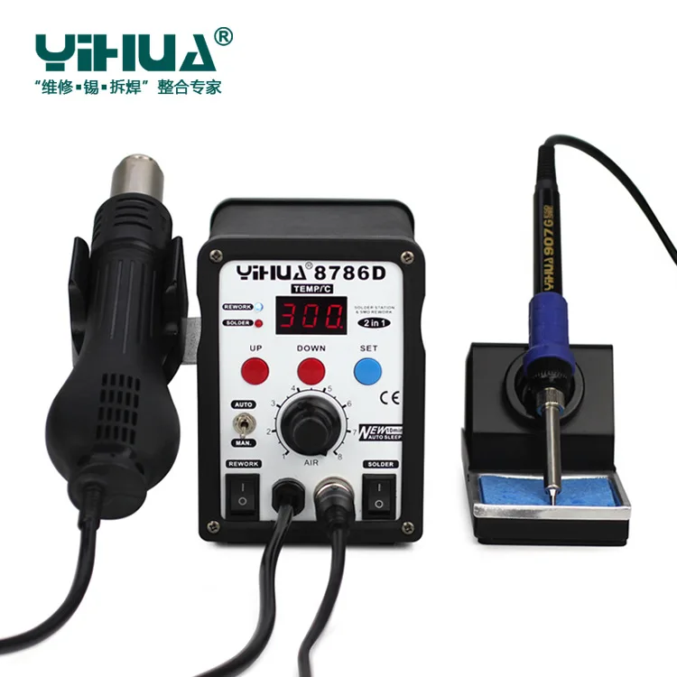 Паяльная станция YIHUA 8786D 2 в 1 с цифровым дисплеем для переделки SMD Термофен сварки