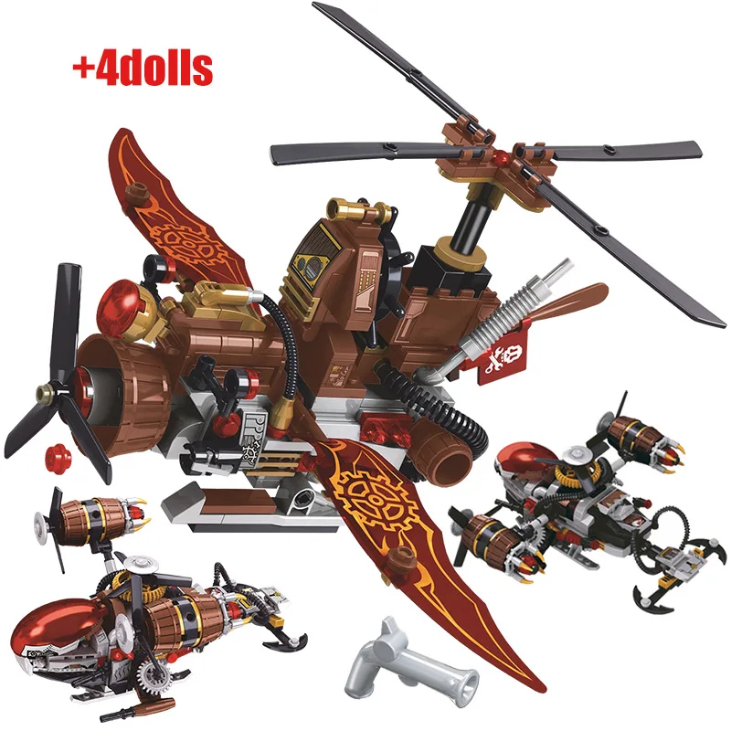 Город Diy боец пиратский вертолет строительные блоки город эпоха паровых машин