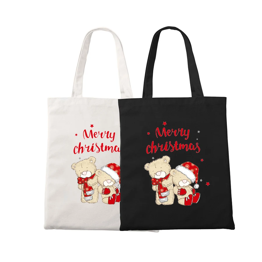 

Женская эко-сумка для покупок с изображением рождественских мишек, большая емкость, сумка шоппер в стиле Харадзюку, Женская Холщовая Сумка ...