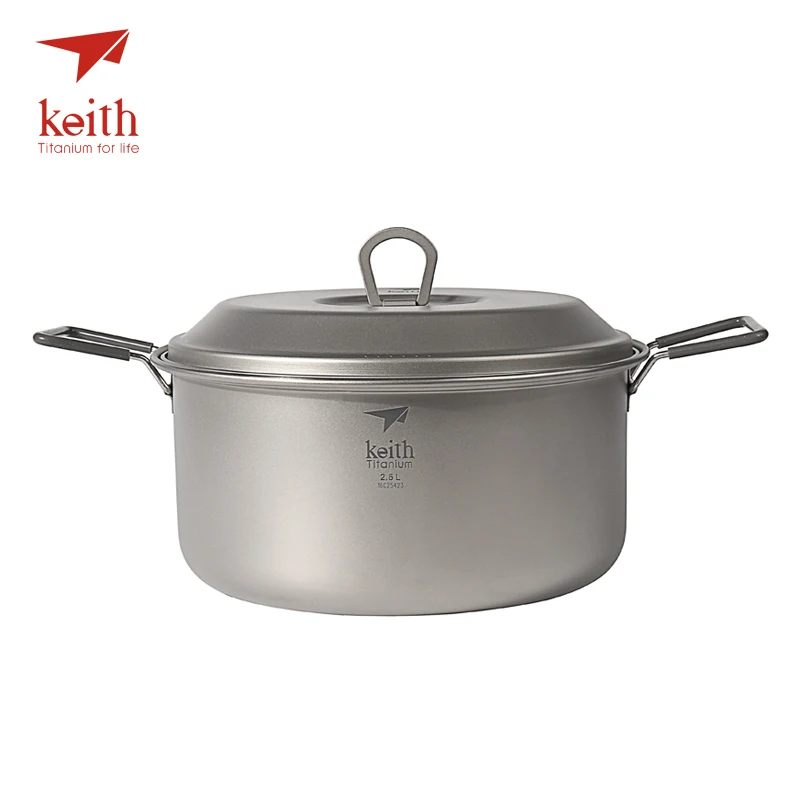 

Keith 2-3 Person Camping Titanium Pot Folding Handle Portable Outdoor Ultralight Cooking Pot Picnic Cookware Cutlery 2.5L Ti6018