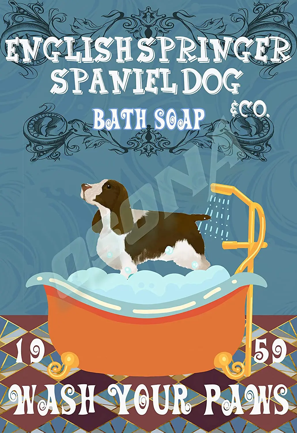

OSONA English Springer Spaniel Dog & Co. Bath Soap Wash Your Pans Retro Nostalgic Traditional Rust Color Tin Logo Advertising