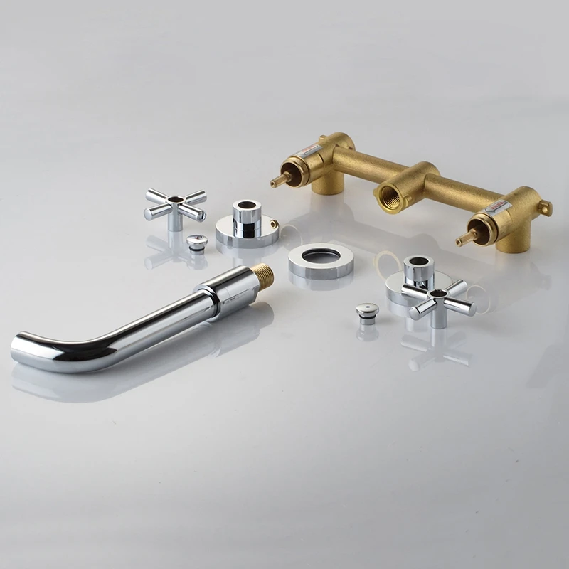 

Brass Double Handle Wall Mounted Bathroom Sink Mixer Hot & Cold Basin Chrome Tap Wall Mounted Faucet