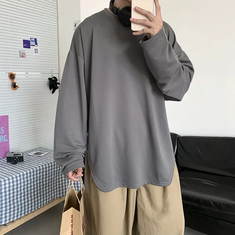 Новинка весна-осень 2021 Популярная свободная однотонная простая футболка с