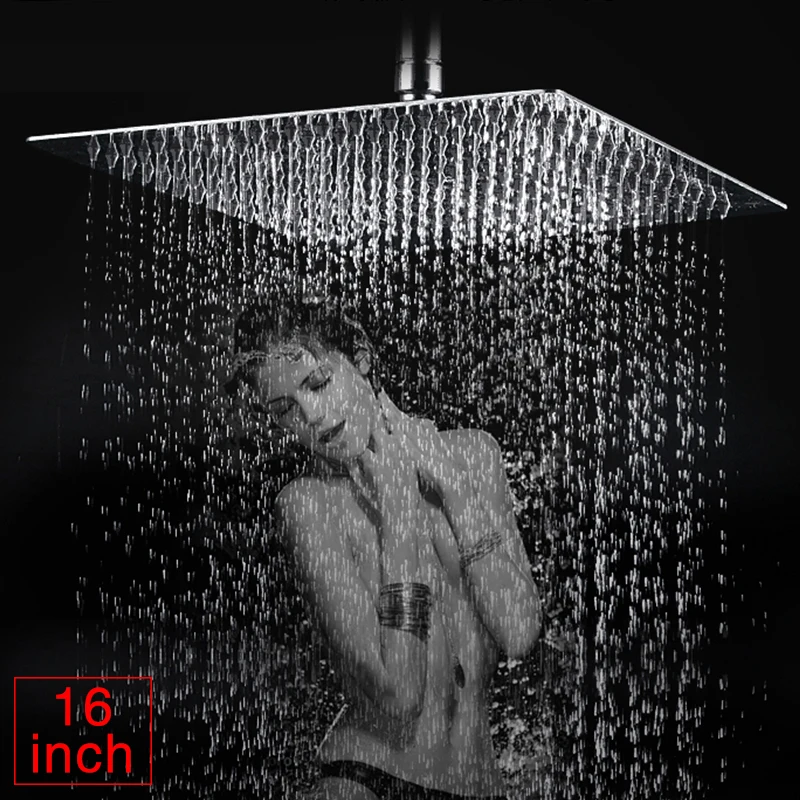 

8/10/12/16 Inch Rainfall Shower Head Square Chrome Ceiling Rain Stainless Steel Showerhead Rainfall Shower Heads Rain Shower