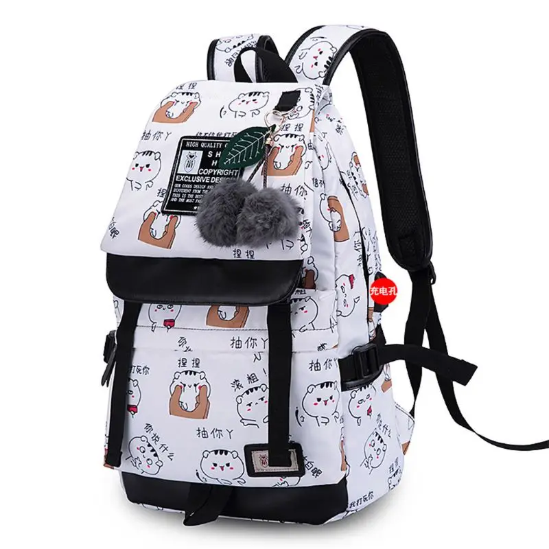 

Women School Nylon Backpack with USB Port Travel Rucksack Laptop Casual Daypack Shoulder Bag