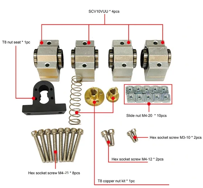 Комплект аксессуаров для ЧПУ станка X-axis CNC3018 PLUS SCV12VUU подшипник 12 мм 10 CNC3018Pro SCV10VUU T8