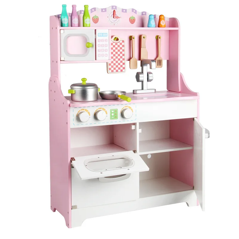 

Children's Oversized Wooden Pink Simulation Kitchen Kitchen Ware Girl's Cooking Cooking Play Toy Set