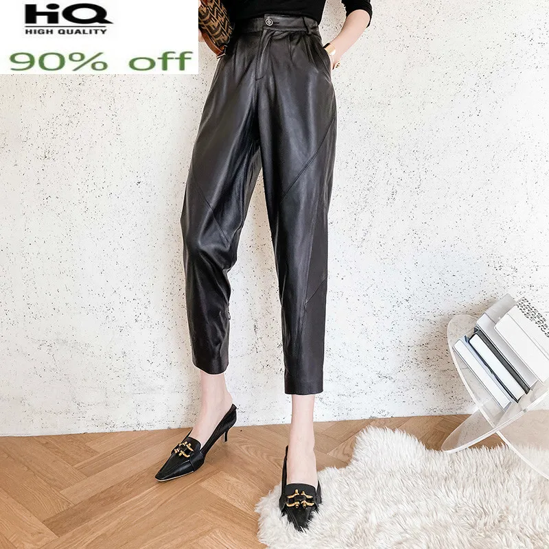 

2022 100% брюки из овечьей кожи женские брюки с высокой талией в Корейском стиле женские брюки на весну и осень Pph2886