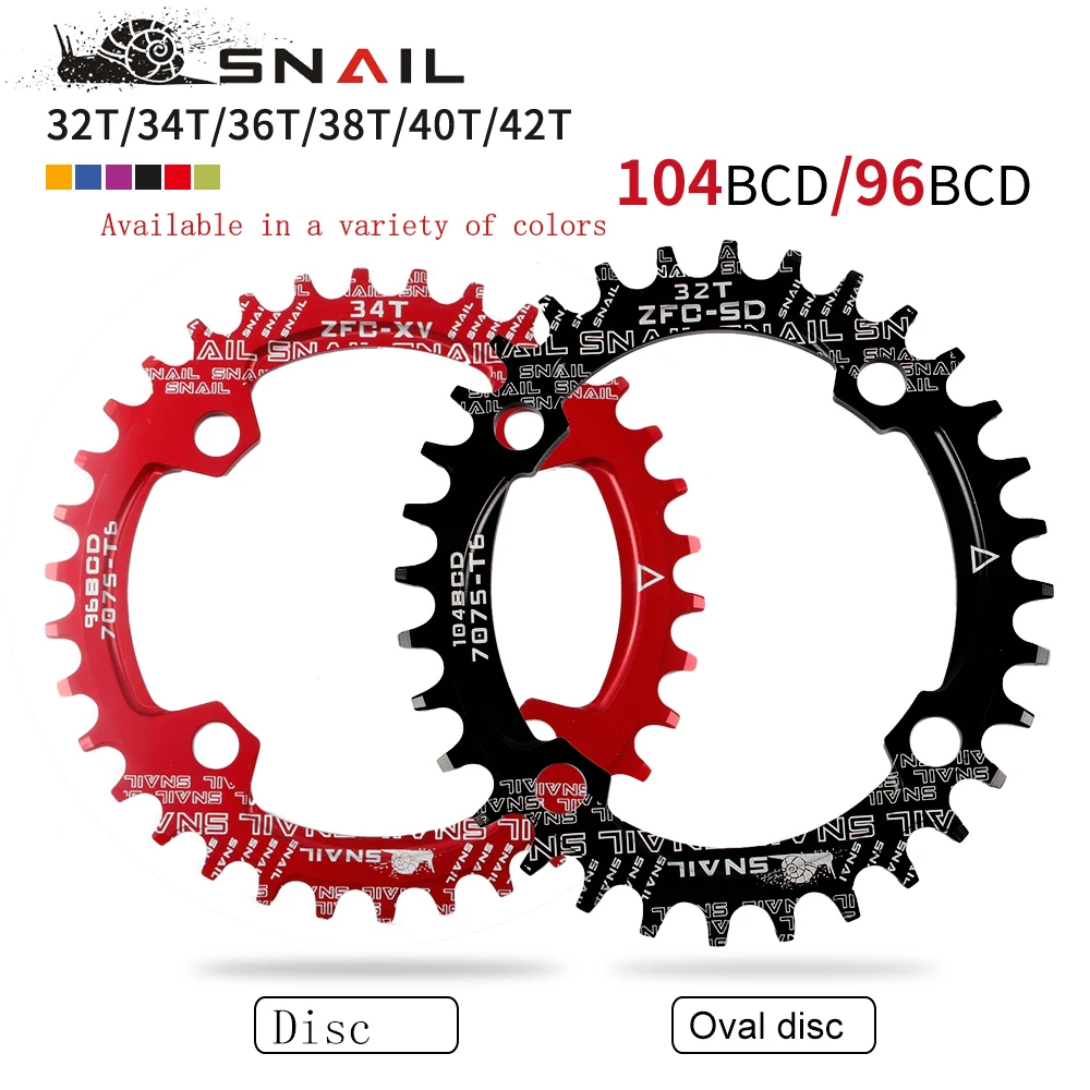 SNAILBicycle single sprocket 96BCD/104BCD wide and narrow tooth round disc/oval disc 32T/34T/36T/38T bicycle |