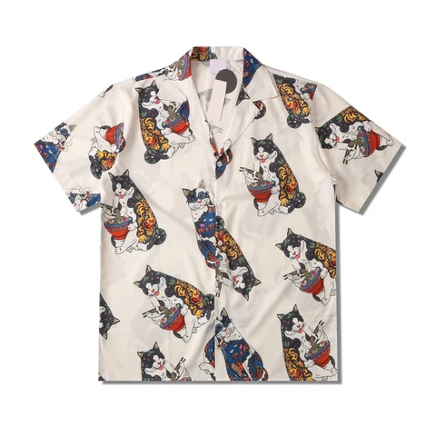 Мужская Летняя гавайская рубашка-поло Dark Icon Harajuku Cat