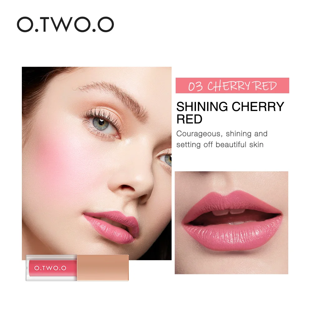 03 cherry red O.TWO.O 2 In 1 Lip Gloss+ Liquid Blusher Double Effect Long Lasting Waterproof 4 Colors Soft Silky Smooth Makeup - Цвет: 03 cherry red