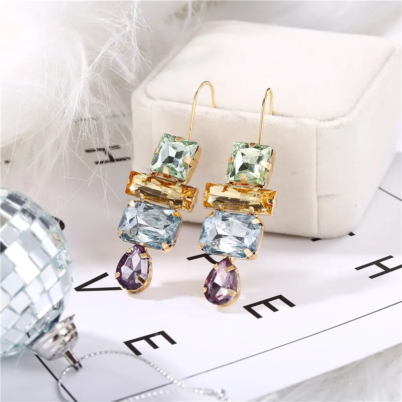 AY ZA фиолетовый зеленый геометрический горный хрусталь Висячие серьги для женщин