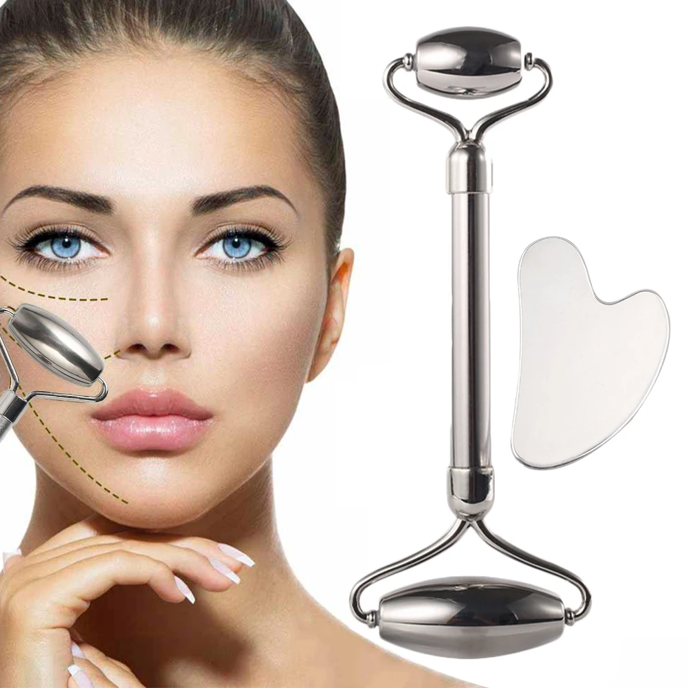 

Face Massage Roller Gua Sha Scraper Stainless Steel Roller Face Lift Tightening Wrinkle Remover Face Roller Massager Skin Care