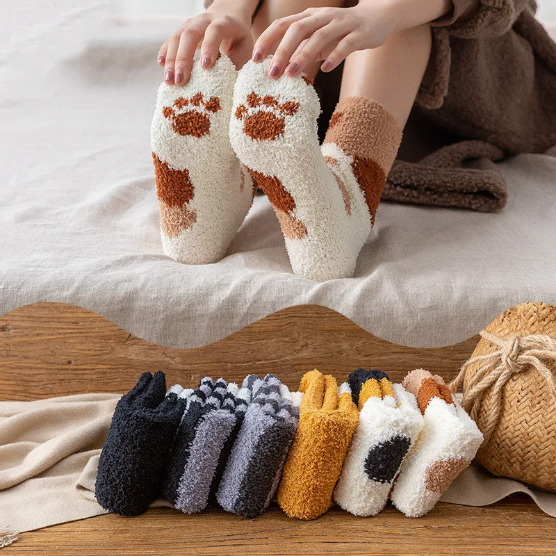 

@YYDS Plush Padded Cat Paw Socks Floor Socks Female Autumn and Winter Tube Female Japanese Ins Sleep Warm Women's Socks