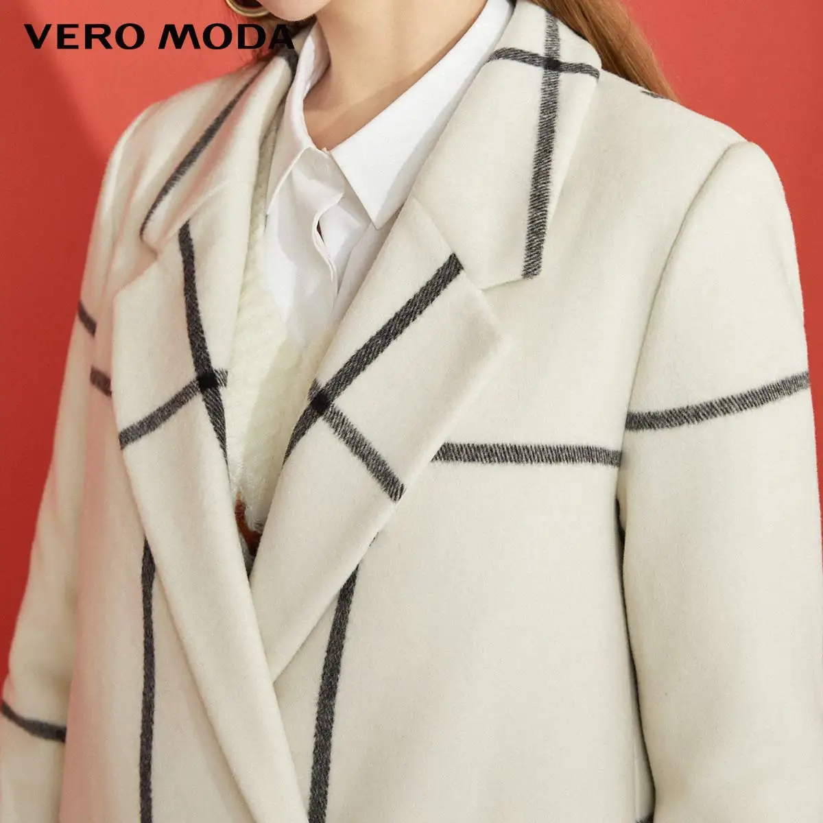 Vero Moda женское двубортное шерстяное пальто в клетку из овечьей шерсти | 319427501