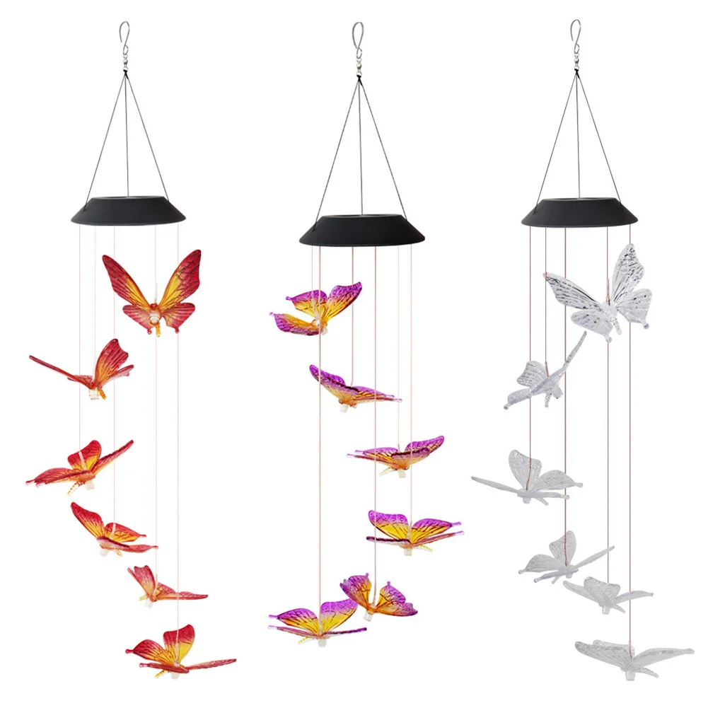 

Outdoor Hanging Lamp LED Solar Waterproof Wind Chime Butterfly Light Color Changing Lights Home Decoration For Yard Patio Garden