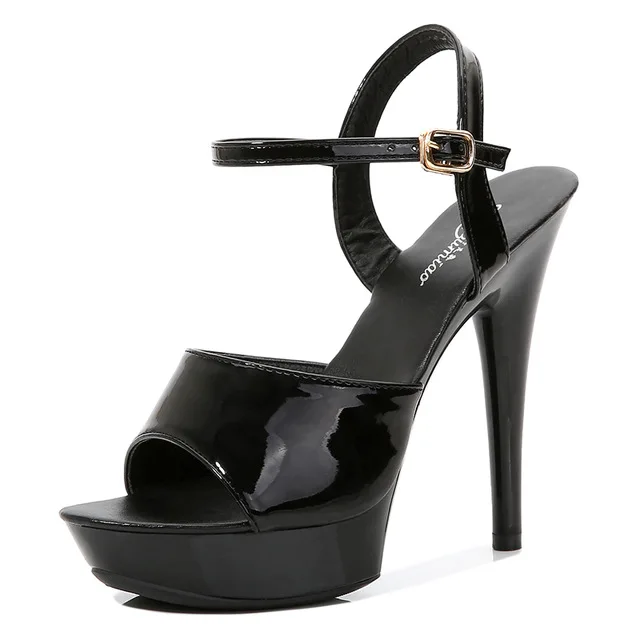 Heel 13cm Модельные босоножки на высоком тонком каблуке 13-17 см, пикантные черные летние туфли на платформе и высоком каблуке - Цвет: Heel 13cm