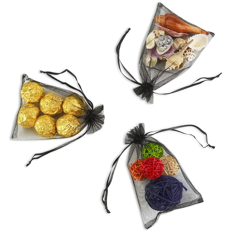 

Uclio 100PCS 4X6 Inch (10X15 cm) Transparent Drawstring Gift Bag, Black Organza Wedding Party Christmas Holiday Gift Bag