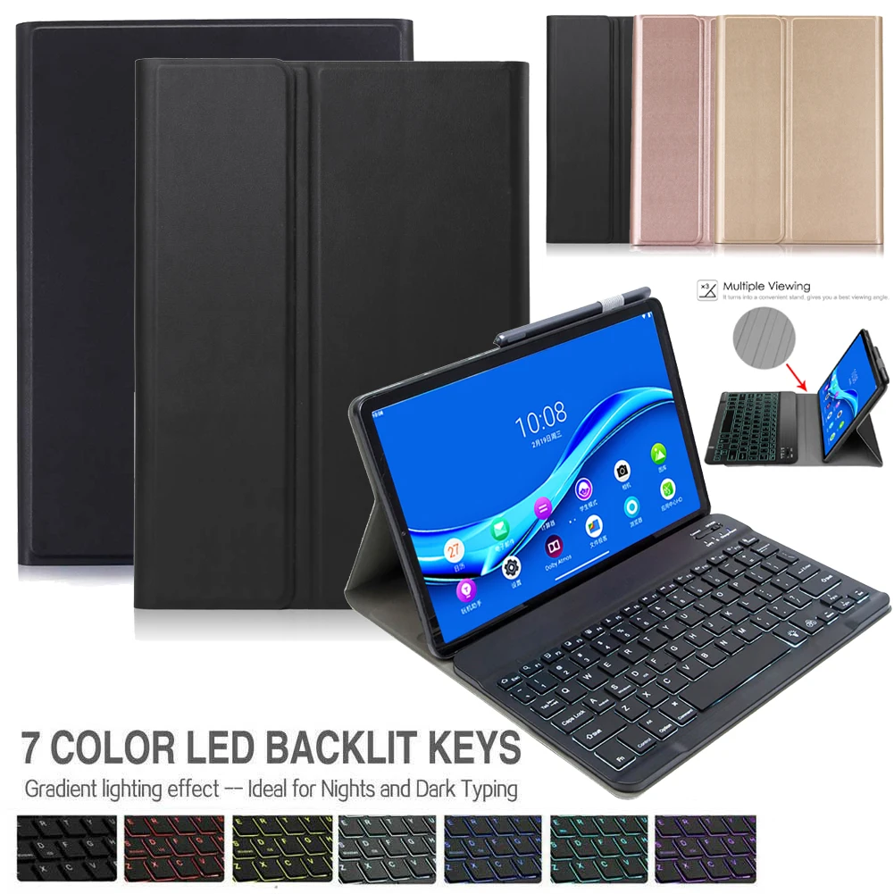 

For Lenovo Tab P10 TB-X705F 10" Protective Case Cover 7 Color Backlit Shockproof Back Stand Folio Folding Keyboard Tablet Case
