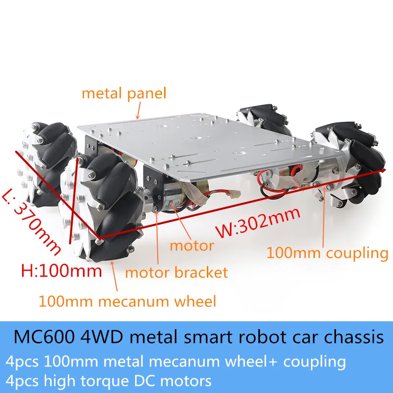 20 кг нагрузка MC600 4WD металлический умный робот комплект шасси автомобиля 100 мм