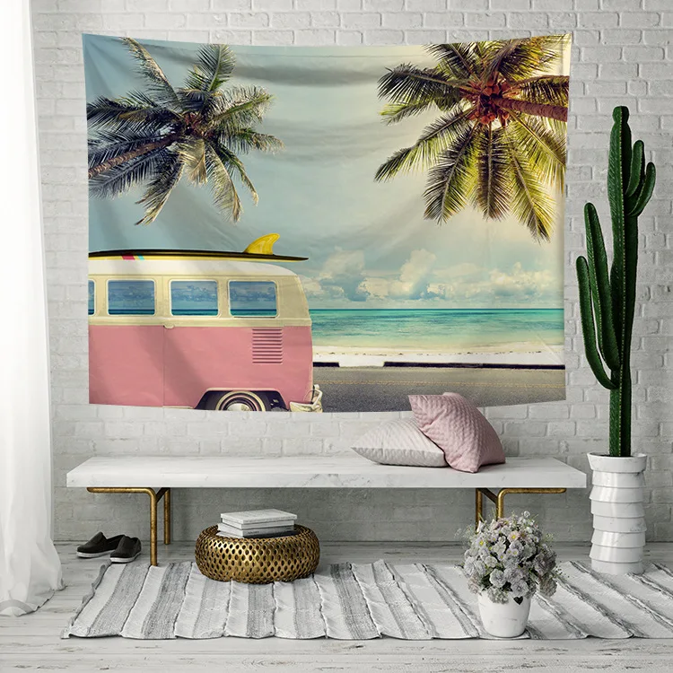 

Yaapeet 1pc Pretty Tropical Wall Tapestry Beach Bus Wall Hanging Polyester Tree Printed Home Decor Sea View Hanging Tapestry