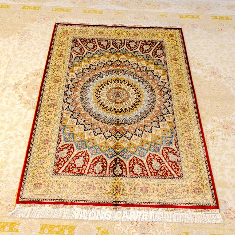 Yilong 4 'x 6' красный шелк на шелковом ковре высшего класса персидский ручной