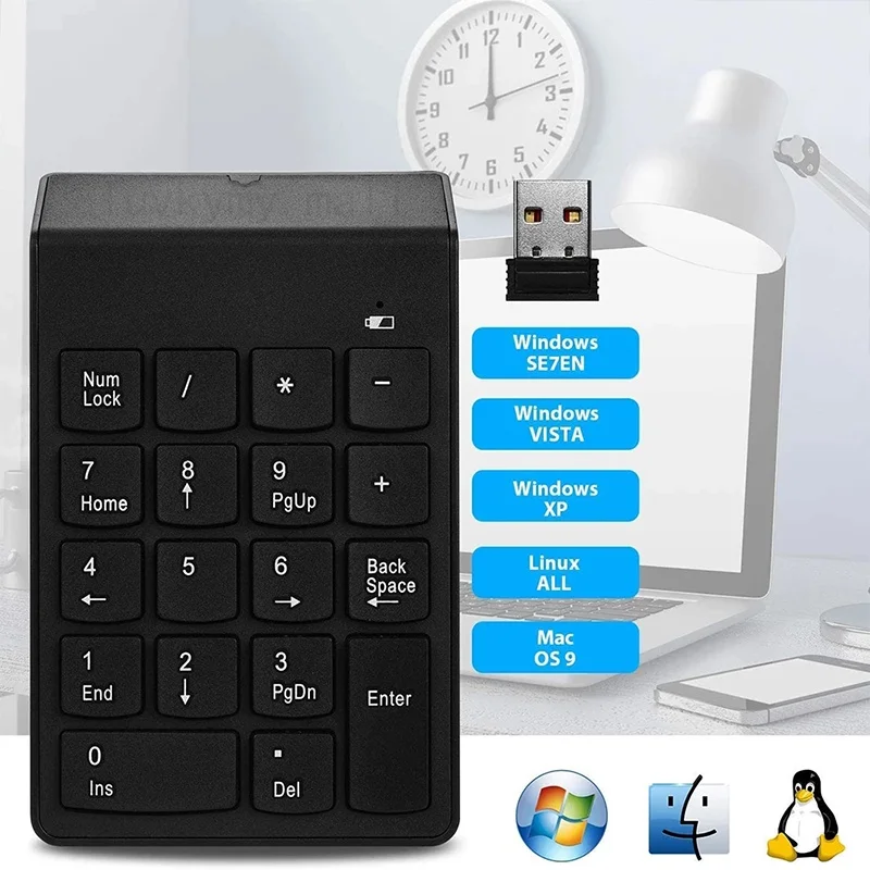 

Small-size 2.4GHz Wireless Numeric Keypad Numpad 18 Keys Digital Keyboard for Accounting Teller Laptop Notebook Tablets
