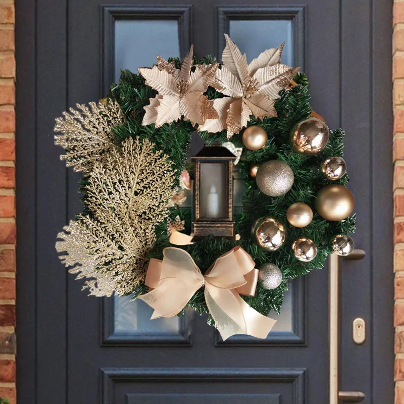 

Elegant Red Christmas Wreath Champagne Gold Christmas Wreath Window Door Wall Ornament Decorations DSD666