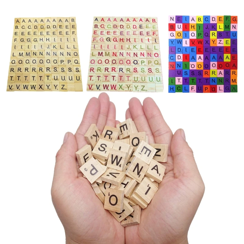

100 Pcs Crafts, Pendants, Spelling and Scrapbook Wood Colorful Scra-bble Tiles Scra-bble Letters for Wooden Crafts