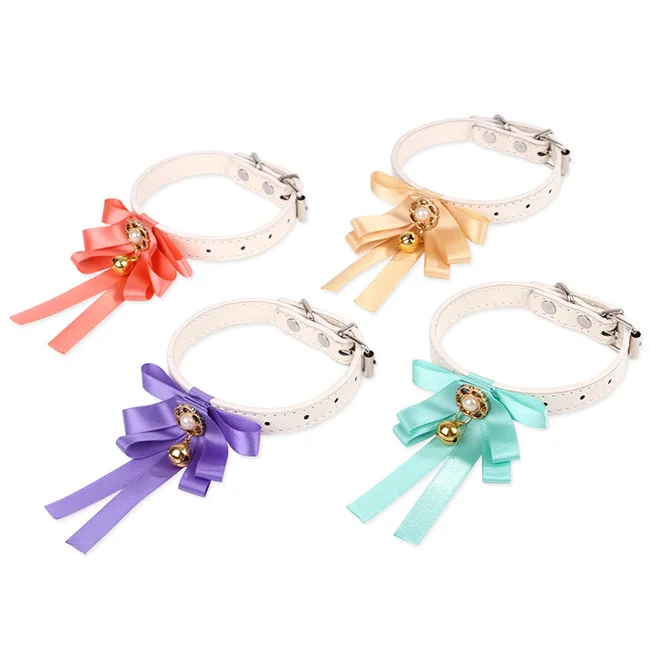 

Adjustable Elastic Ribbon Flower Bell Cat Pet Dog Collar With Bow