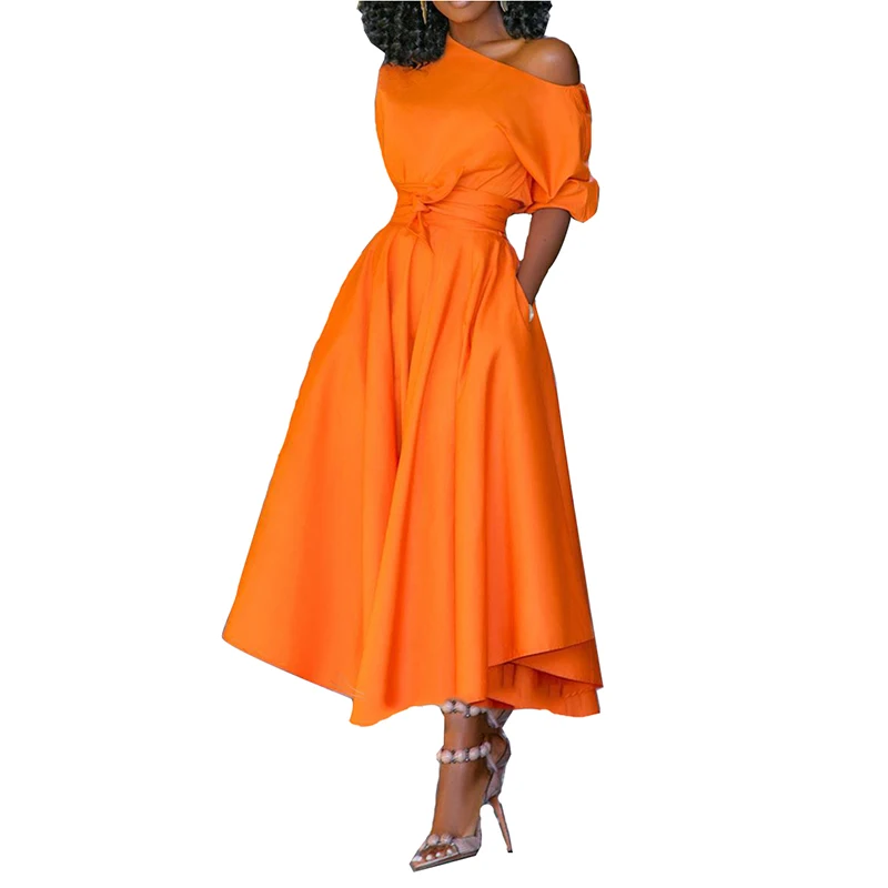 Женское длинное платье на одно плечо Повседневное Платье макси с высоким и