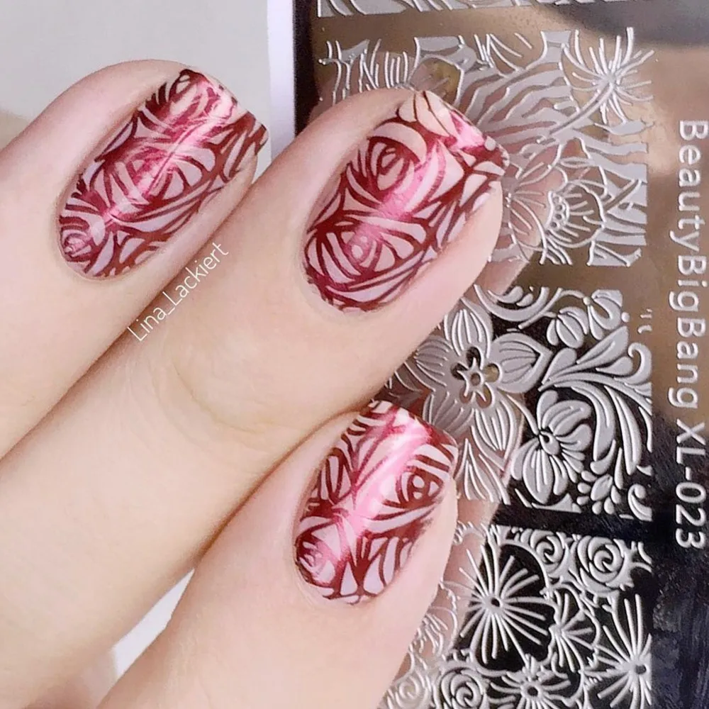 BeautyBigBang пластины для штамповки ногтей 6*12 см Пион цветок персика Печать изображения для дизайна ногтей шаблон трафаретные гвозди инструмент