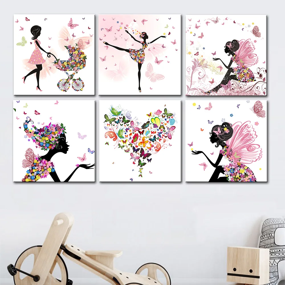 Милый плакат с изображением цветов эльфа танцевальной девочки мультяшная