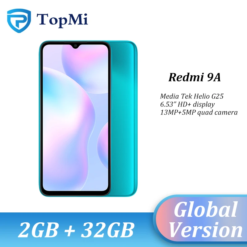 Глобальная версия смартфона Xiaomi Redmi 9A 2 Гб ОЗУ 32 ПЗУ Восьмиядерный процессор MediaTek
