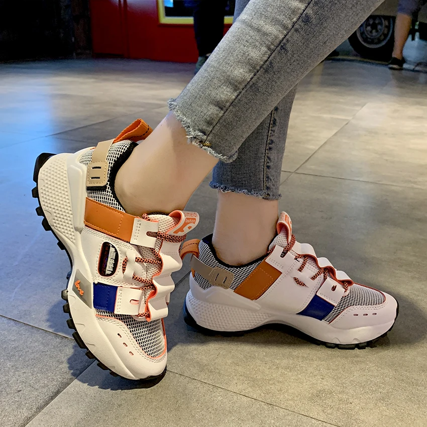 BIMUDUIYU модная женская повседневная обувь сетчатые + ПУ кожаные кроссовки на